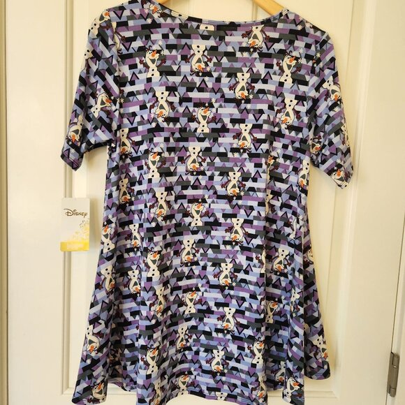Disney Frozen Olaf Tunic Top Swing Tee Purple Blue Geometric Print Cute Comfy M - Picture 2 of 9
